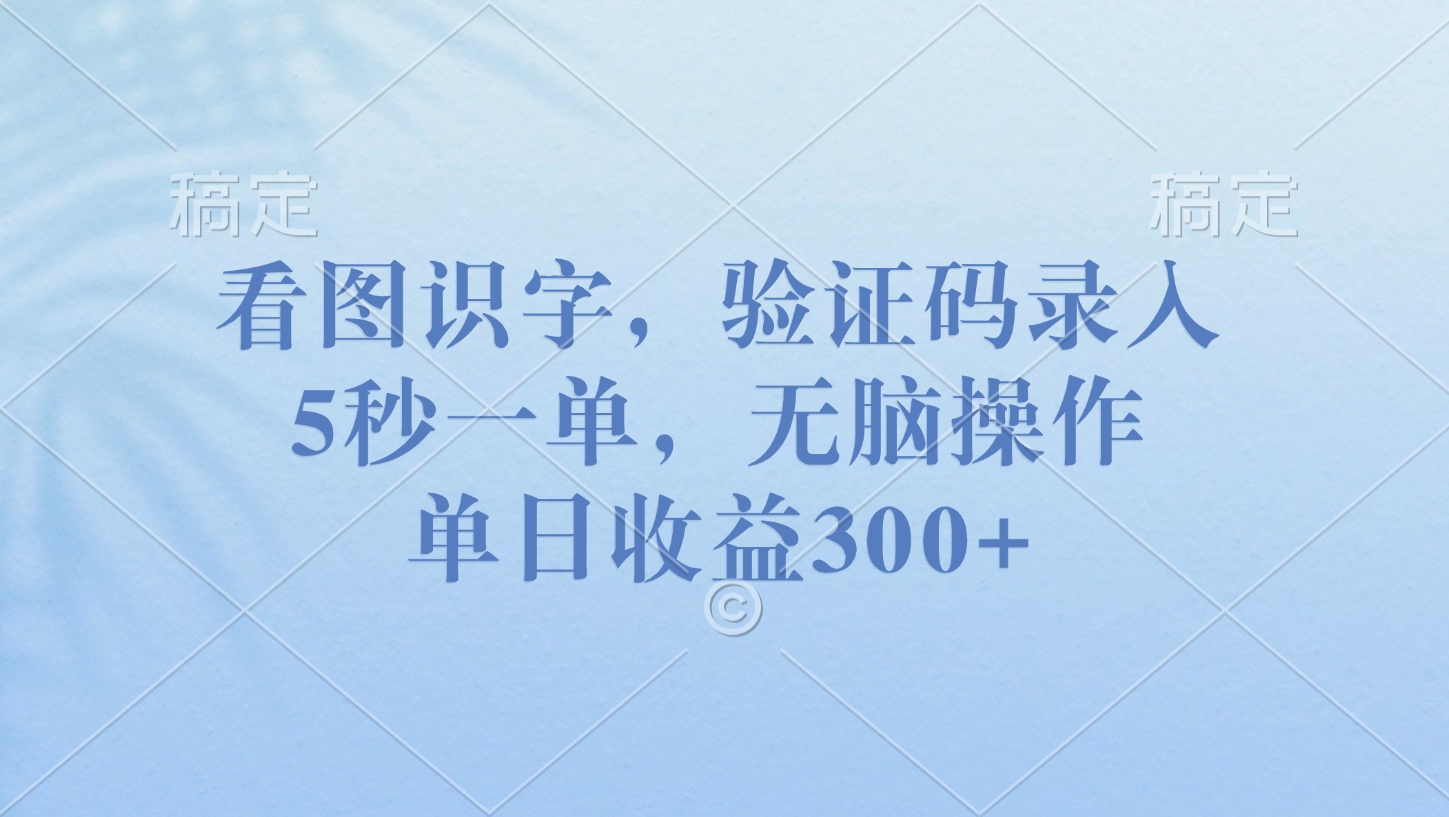 看图识字，验证码录入，5秒一单，无脑操作，单日收益300+赚米吧-网创项目资源站-副业项目-创业项目-搞钱项目赚米吧