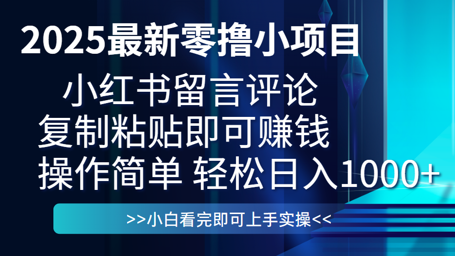 最新零撸小项目，小红书留言评论，复制粘贴即可赚钱，一条0.5，一天1000+赚米吧-网创项目资源站-副业项目-创业项目-搞钱项目赚米吧