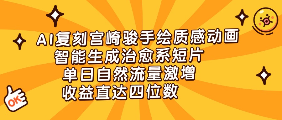AI复刻宫崎骏手绘质感动画，智能生成治愈系短片，单日自然流量激增，收益直达四位数赚米吧-网创项目资源站-副业项目-创业项目-搞钱项目赚米吧