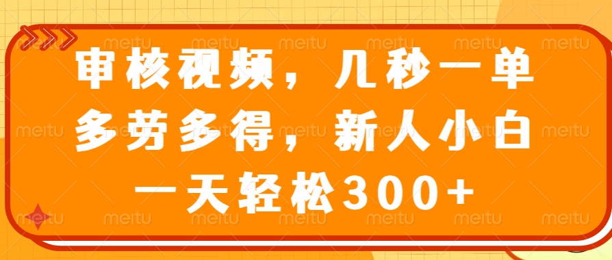 视频审核员，几秒一单，多劳多得，新人小白一天轻松300+赚米吧-网创项目资源站-副业项目-创业项目-搞钱项目赚米吧