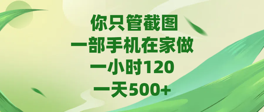你只管截图，一部手机在家做，一小时120，一天500+赚米吧-网创项目资源站-副业项目-创业项目-搞钱项目赚米吧