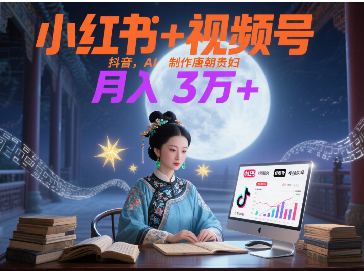 小红书+视频号+抖音，AI轻松制作唐朝贵妇IP，毒鸡汤、励志、减肥瘦身、养生赛道轻松切入，每天30分钟，轻松产出N条，月入3万+赚米吧-网创项目资源站-副业项目-创业项目-搞钱项目赚米吧