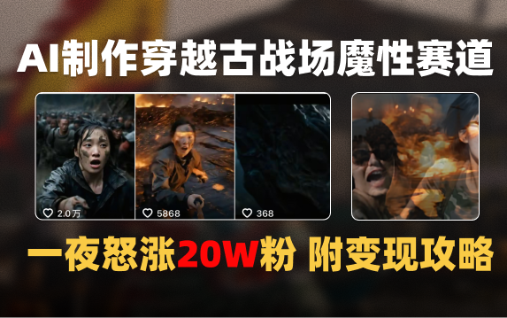 AI制作穿越古战场视频一夜涨粉20W保姆级教学（附AI变现指南）赚米吧-网创项目资源站-副业项目-创业项目-搞钱项目赚米吧